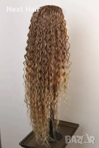 Омбре къдрици 80 см - кафява перука с реалистичен път 13x4x1, снимка 8 - Аксесоари за коса - 52878649