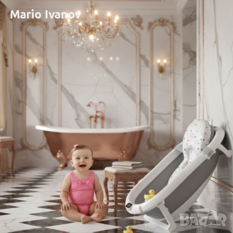 Сгъваема бебешка вана с термометър и възглавница, снимка 7 - Комплекти за бебе - 53019262