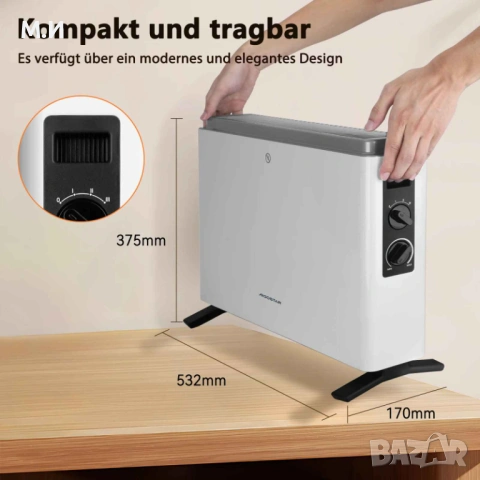 Електрически конветкор Aigostar 2000W с 3 нива на мощност и термостат, снимка 5 - Отоплителни печки - 53113402