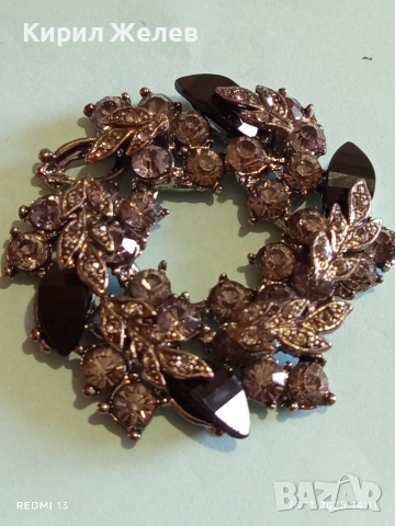 Брошка във формата на венец с кристали МАРКАЗИТ,ОНИКС 52254, снимка 6 - Други - 52573555
