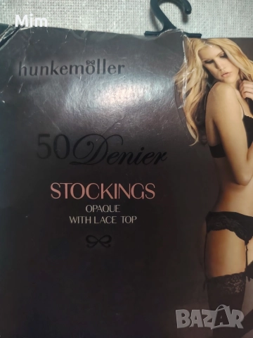  Резервирани Hunkemaller L/XL 30 den Дамски черни чорапи с дантела , снимка 4 - Бельо - 56027000