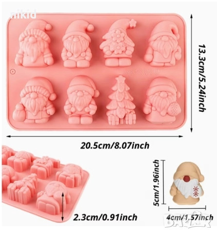 8 Джудже джуджета елф елха Коледен силиконов молд дълбок фондан шоколад бонбони гипс декор, снимка 2 - Форми - 52888411