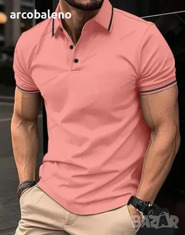 Мъжка модна спортна поло блуза с копчета и оребрена яка с ревери, 8цвята , снимка 7 - Блузи - 50182336