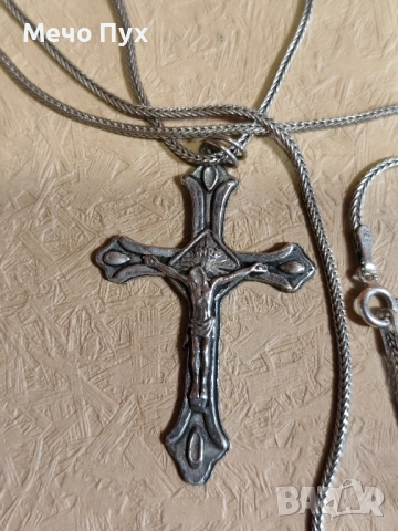 Сребърен синджир с Кръст(383), снимка 2 - Колиета, медальони, синджири - 52540273