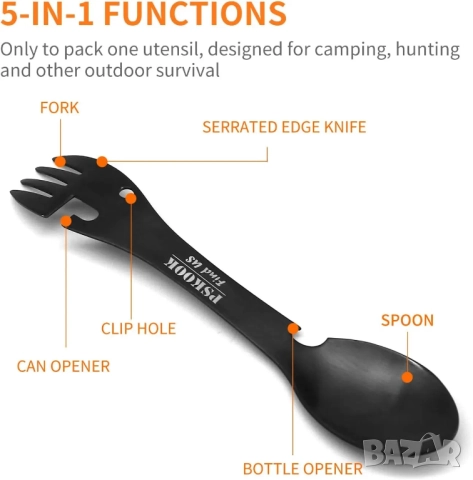 5-в-1 многофункционален комбиниран прибор от неръждаема стомана с лъжица и отварачка за бутилки, вил, снимка 3 - Къмпинг мебели - 52165549