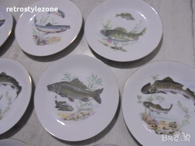 № 8501  Стари порцеланови чинии KAHLA / Könitz – рибен мотив  , снимка 3 - Други ценни предмети - 53512101