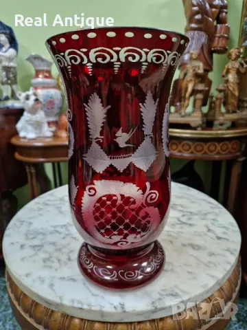 Уникална антикварна колекционерска кристална ваза Бохемия , снимка 2 - Вази - 50263223