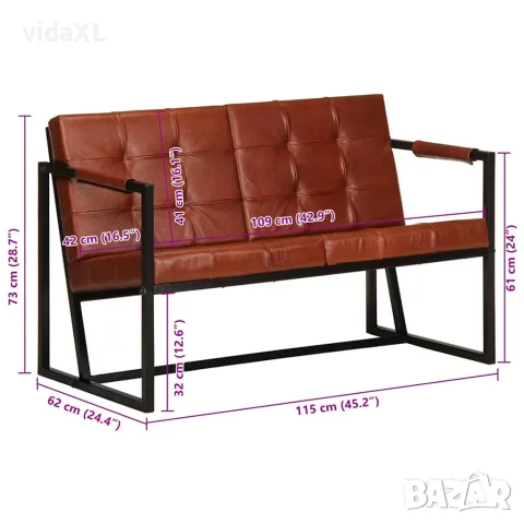 vidaXL 2-местно канапе, кафяво, естествена козя кожа, снимка 9 - Дивани и мека мебел - 56148589