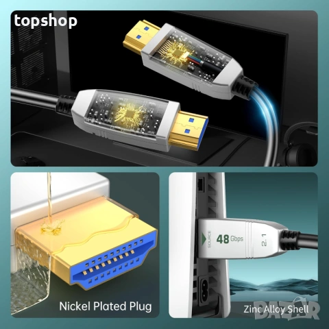 Чисто нов професионален Оптичен HDMI 2.1 Кабел FeizLink - 25 метра, 8K@60Hz / 4K@120Hz , снимка 2 - Кабели и адаптери - 53447995