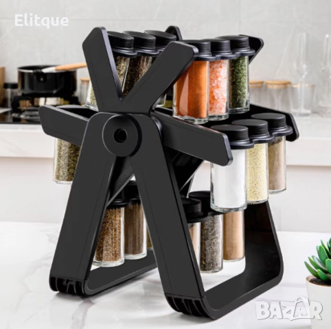 Стилен въртящ се органайзер за подправки,стъклени бурканчета,18 части, снимка 5 - Други - 52852494