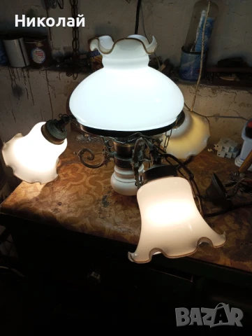 Старинен бронзов полилей с оригинални стъкла, снимка 7 - Антикварни и старинни предмети - 50503908