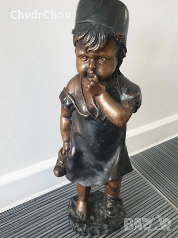 42см-4кг Juan Clara бронзова скулптура/фигура на дете с обувка/испанска статуетка