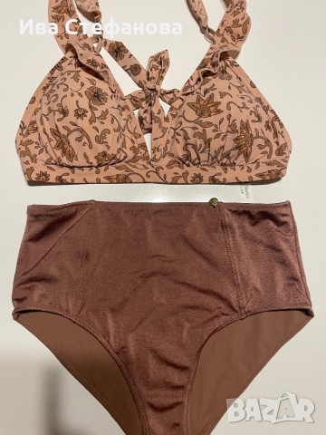 Бански цвят шоколад  сет от дни части комплект с висока талия , снимка 8 - Бански костюми - 36050380