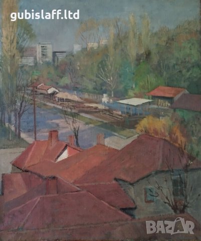 Картина, градски пейзаж, худ. Жечо Дунев (1926-1975), снимка 3 - Картини - 42261319