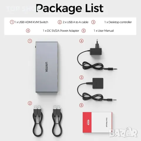 Unitek USB 3.0 HDMI KVM превключвател 1 монитор - 2 компютъра 4K@60Hz, 4 USB порта, снимка 7 - Кабели и адаптери - 49457595