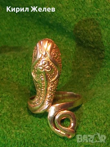 ЗМИЕВИДЕН СРЕБЪРЕН ФИГУРАЛЕН РЯДЪК АРТ ПРЪСТЕН СРЕБРО 925 с БЯЛА ПОЗЛАТА ФЕШЪН БИЖУ 35018, снимка 5 - Пръстени - 39507736