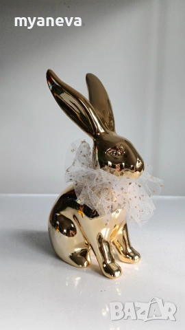 Порцеланово златно зайче, стилен акцент за всеки интериор . , снимка 6 - Статуетки - 53386855