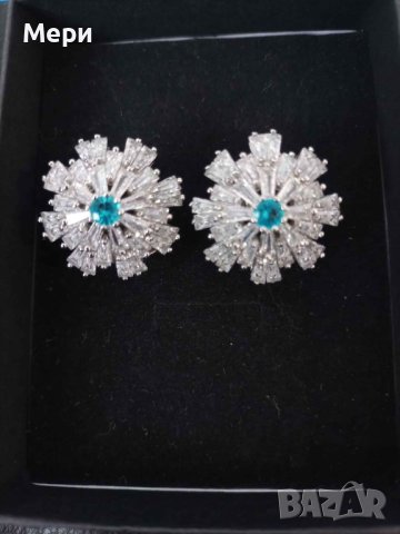 Уникални обеци от родий и бижутерска сплав с красиви цирконии