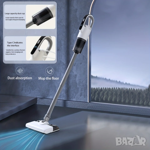 Безжична Вертикална Прахосмукачка 2 в 1 с Моп SENBOWE Lingo, 3в1, 19KPa, 110W, бяла, 70 мин Работа!, снимка 11 - Прахосмукачки - 53762523