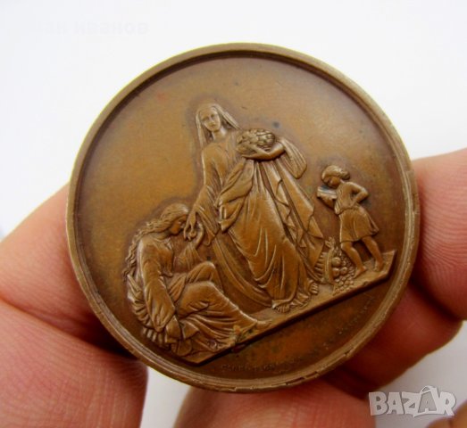 Антика-Френски бронзов-медал-1868г-За подпомагане на бедните, снимка 4 - Колекции - 42647914