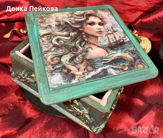 Ръчно декорирана кутия за бижута с подвижен капак, снимка 3 - Декорация за дома - 48729280