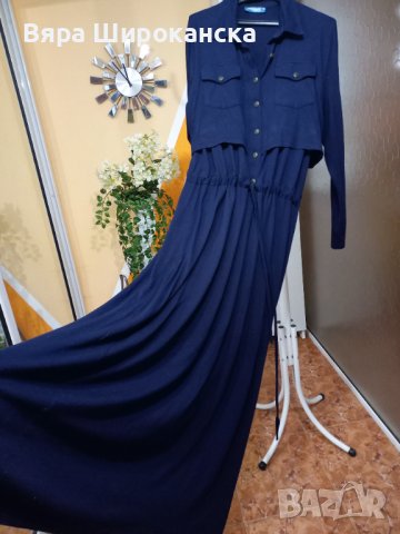 Тъмносиня рокля трико за едра дама. Размер: XL, 2XL. Интересен модел. Голяма разтегливост. , снимка 5 - Рокли - 40522953