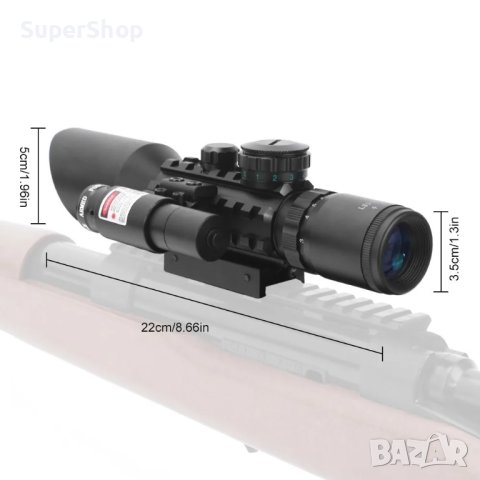 Професионална ТОЧКОВА Оптика Прицел с вграден Лазер мерник за пушка, снимка 9 - Оборудване и аксесоари за оръжия - 42015841