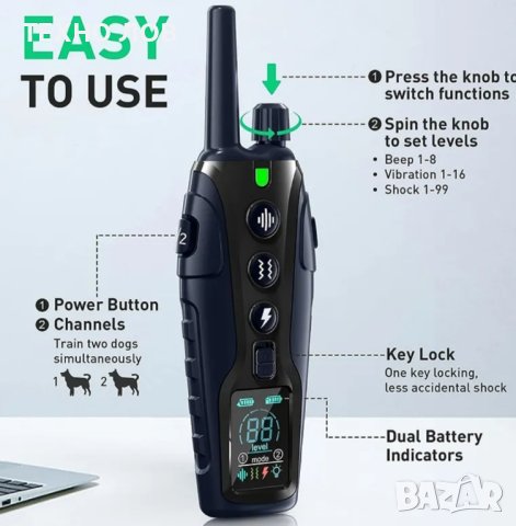 Електронен нашийник за куче каишка с ток телетакт за дресура до 1000 метра обхват водоустойчив

, снимка 3 - За кучета - 42254768