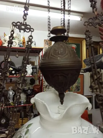 Стар масивен антикварен  полилей ,рисувана керамика ,рисувано стъкло,газено шише,действащ, снимка 9 - Антикварни и старинни предмети - 48766750