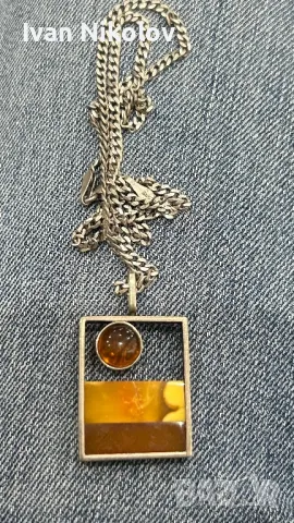 Сребърно колие с кехлибар, снимка 1