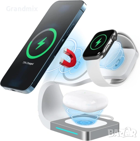 3 в 1 стойка за безжично зареждане Y36 за iPhone, Apple Watch, Airpods, снимка 7 - Безжични зарядни - 53476664