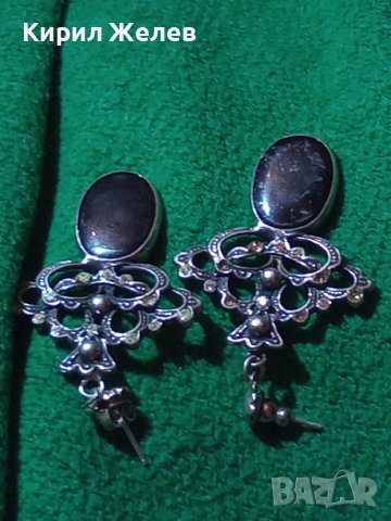СТАРИ СКЪПОЦЕННИ СРЕБЪРНИ АртДЕКО ОБЕЦИ ОКСИДИРАНО СРЕБРО 925 с ЧЕРЕН ШЛИФОВАН ОНИКС и ЦИРКОНИ 25645, снимка 18 - Обеци - 35783930