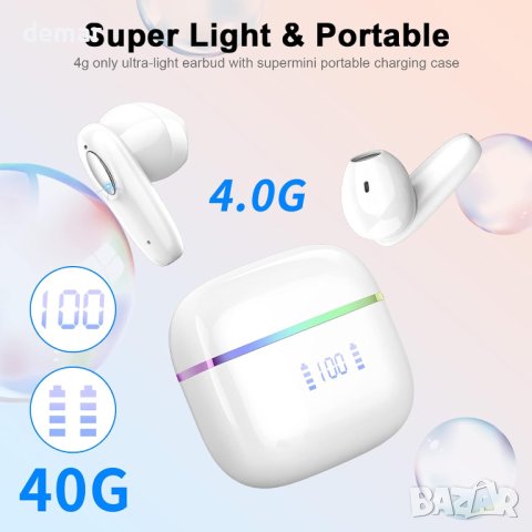 Безжични слушалки Bluetooth 5.3, 4 ENC микрофона, бели, T19, снимка 5 - Безжични слушалки - 42262090