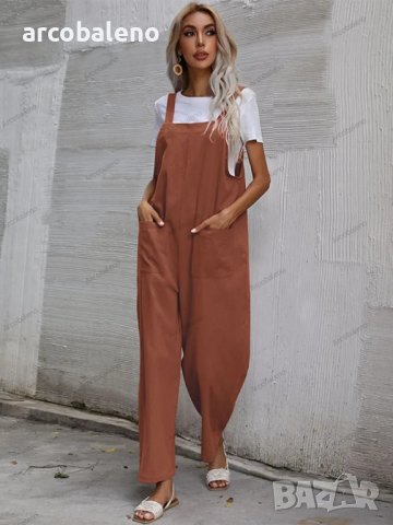 Дамски моден едноцветен гащеризон без ръкави и с тиранти, 9цвята, снимка 10 - Гащеризони - 41739942