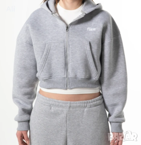 сив дамски кроп суичър (Zip Crop)