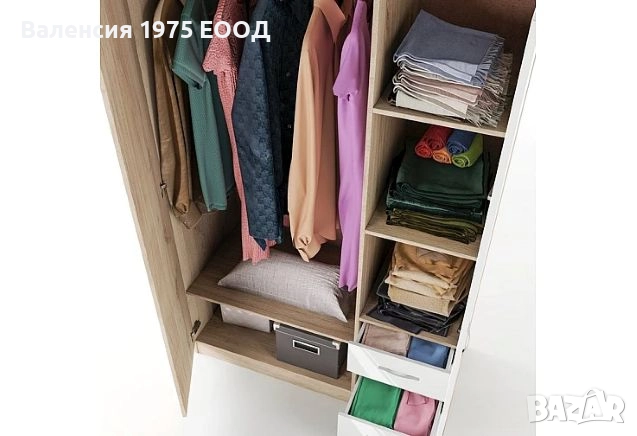 Трикрил гардероб с чекмеджета Сити 1028 сонома, орех или комбинация бяло/ арвен, снимка 11 - Гардероби - 46495213