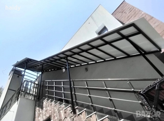 Навеси от метални конструкции с поликарбонат и сандвич панел , снимка 6 - Ремонти на покриви - 52533702