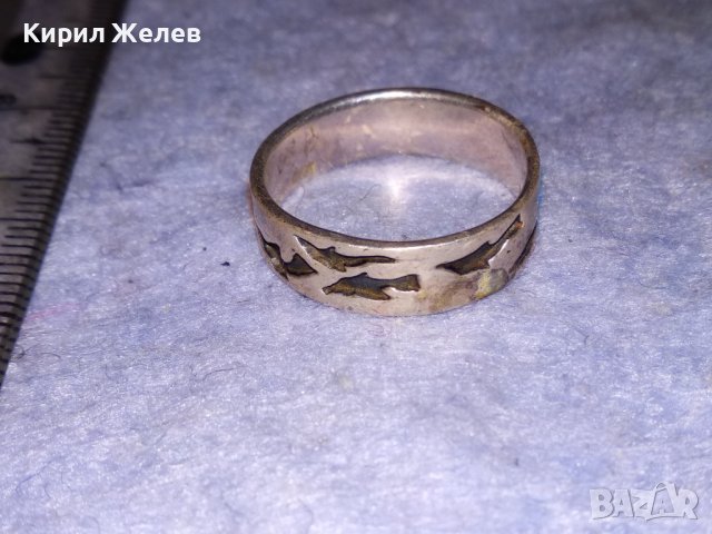 СТАР СРЕБЪРЕН ФИГУРАЛНО ОРНАМЕНТИРАН ПРЪСТЕН ХАЛКА СРЕБРО 925 с ОКСИДАЦИЯ 38276, снимка 3 - Пръстени - 40940306