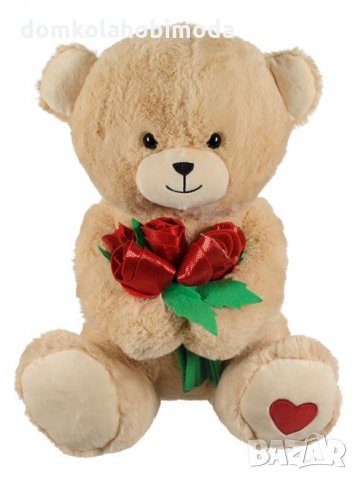 Плюшено мече прегърнало букет изкуствени рози, 32х30х40 см