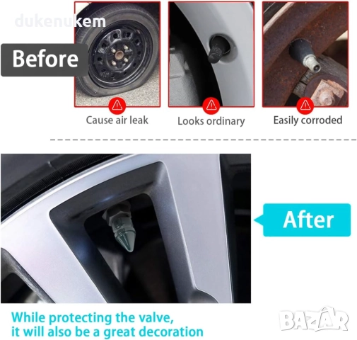 Алуминиеви капачки за автомобилни вентили – комплект 8 бр., снимка 5 - Аксесоари и консумативи - 51690924