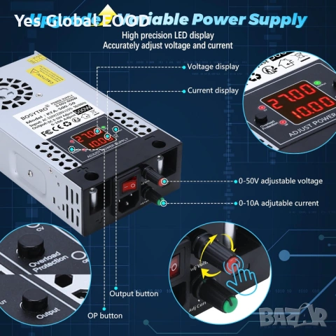 Регулируемо захранване 0-50V 0-10A 500W, снимка 6 - Друга електроника - 53439957