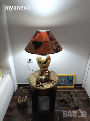 Vintage, настолна лампа с абстрактен  арт дизайн в топли цветове.  , снимка 9 - Настолни лампи - 51877417