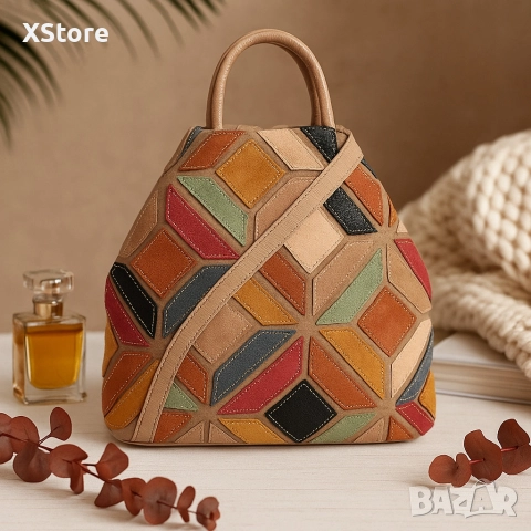Стилна дамска раница с цветна мозайка, снимка 5 - Чанти - 52585806