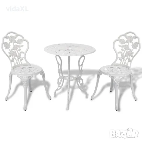 vidaXL Бистро комплект, 3 части, лят алуминий, бял
