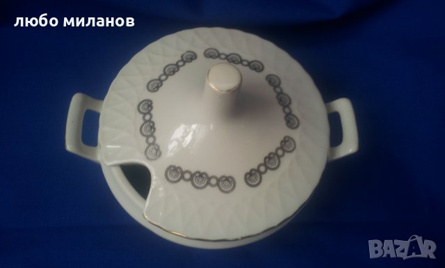 Порцеланова захарничка или сосиера с капаче и лъжичка, българска, снимка 3 - Други - 38965204