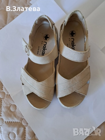 Сандали бежеви RIEKER №37,естествен велур, снимка 2 - Сандали - 51512155