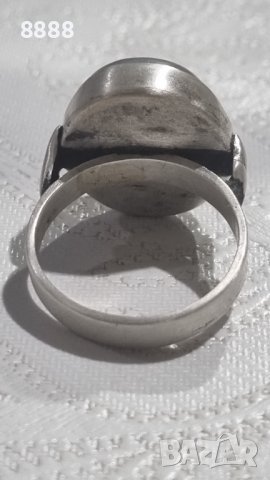 Стар масивен сребърен пръстен с камък Ахат , снимка 5 - Пръстени - 44297230
