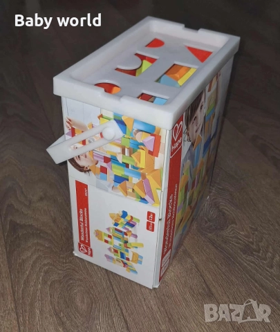 Дървени кубчета в кутия за сортиране Hape - 101 броя, снимка 3 - Конструктори - 52500111