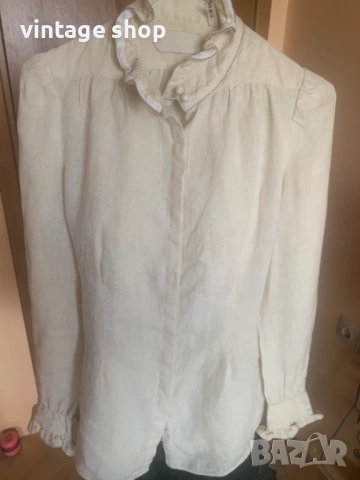 Ленена елегантна риза в екрю, снимка 8 - Ризи - 53813008
