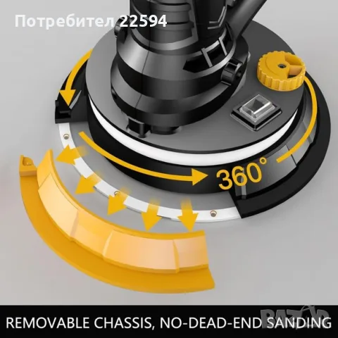 ZHJAN 900 W Електрическа шлайфмашина за гипсокартон с вакуум и LED светлини – 12 диска, снимка 4 - Шлайфмашини - 55749501